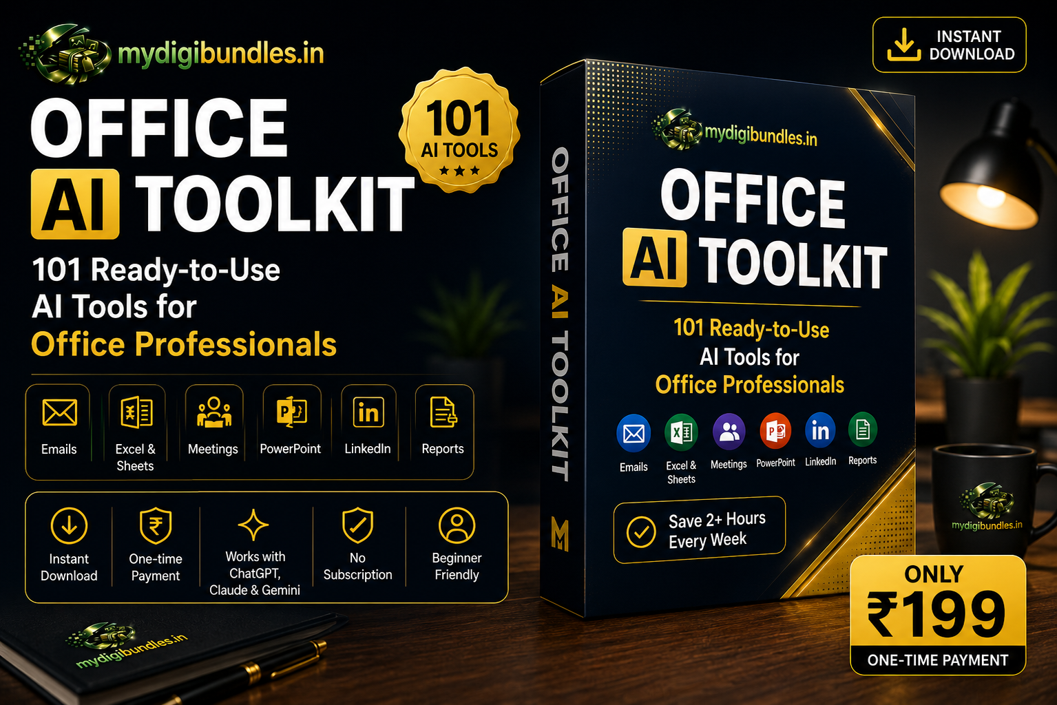 Preview of the Office AI Toolkit — 101 AI prompts, editable templates and bonus mobile prompt cards