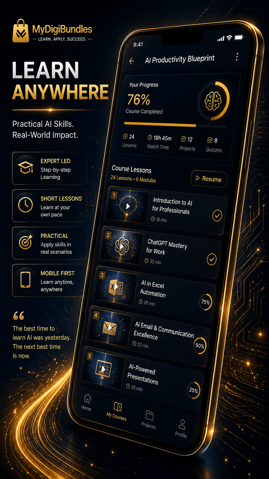 AI Course Bundle learning materials previewed on a mobile phone