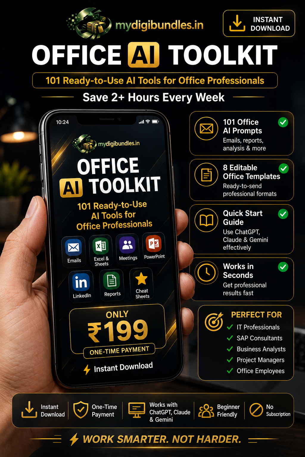 Office AI Toolkit prompts shown on a mobile phone screen