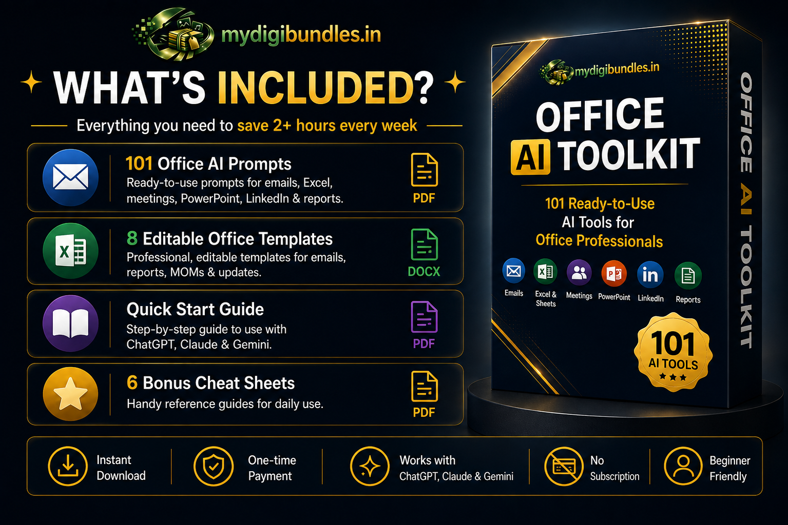 Overview of the AI prompts, editable templates and guides included in the Office AI Toolkit