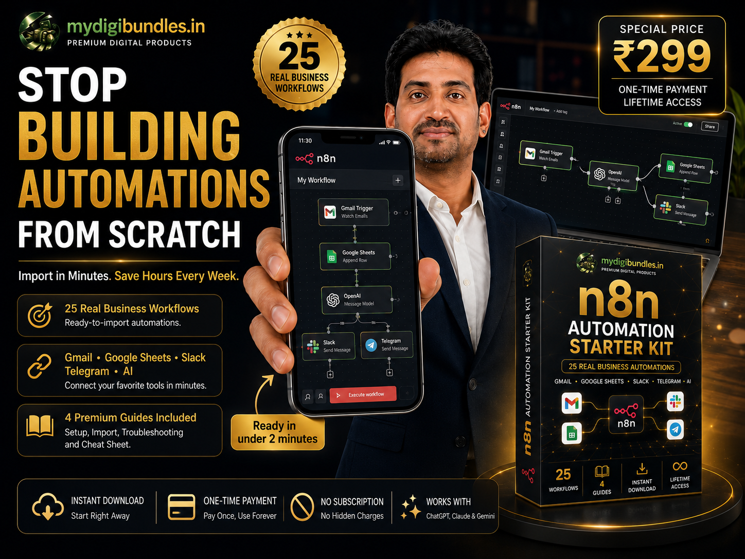 n8n Automation Starter Kit — 25 ready-to-import workflows preview